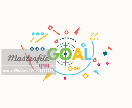 Goal text banner concept. Target sign. Motivation poster concept. Thin and thick lines illustration. Geometric text and letters, abstract shapes. Linear modern, trendy vector banner.