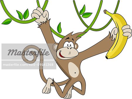 Funny monkey with banana. Cute cartoon animal. Illustration for children's books, posters, clothes, alphabet cards.