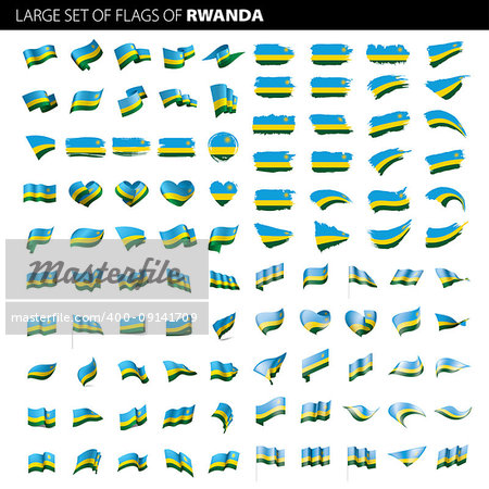 Rwanda flag, vector illustration on a white background. Big set