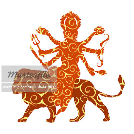 Durga pattern silhouette traditional religion spirituality. Vector illustration.