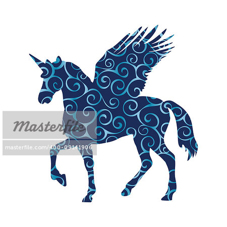 Pegasus Unicorn pattern silhouette mythology symbol fantasy tale. Vector illustration.