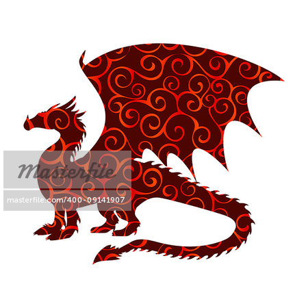 Dragon fantastic pattern silhouette symbol mythology fantasy.  Vector illustration.