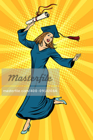 happy woman College University graduate. Pop art retro vector illustration comic cartoon kitsch drawing