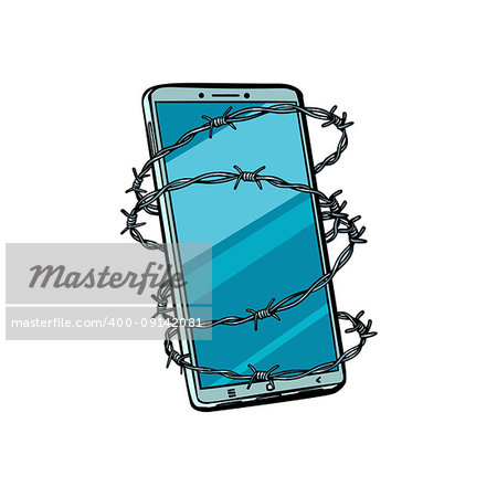 Barbed wire and telephone. isolated on white background. Pop art retro vector illustration comic cartoon kitsch vintage drawing