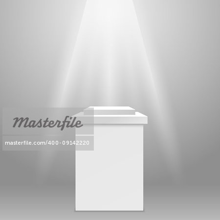 Empty pedestal - square exhibit podium in spotlight ray