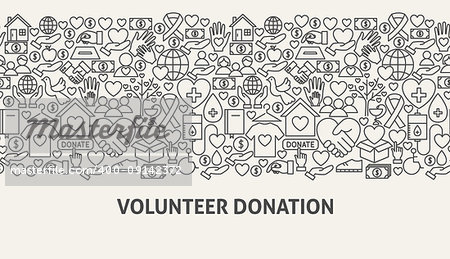 Volunteer Donation Banner Concept. Vector Illustration of Line Web Design.