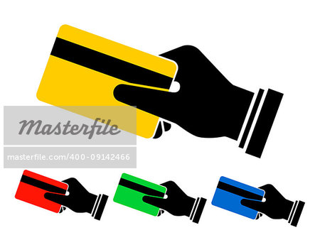 Credit card payment icon. Hand holding a credit card. Vector illustration