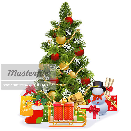 Vector Christmas Tree with Sledge isolated on white background