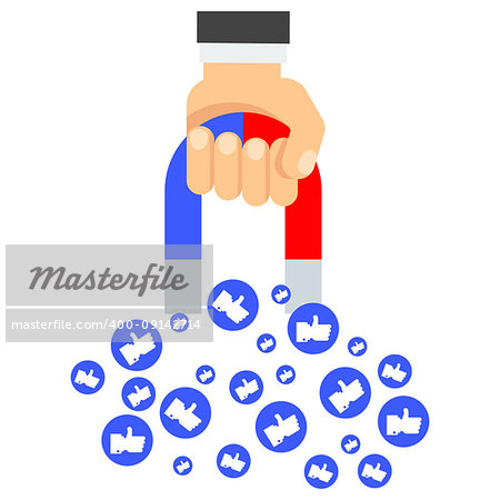 Attraction of likes. Flat vector cartoon illustration. Objects isolated on white background.