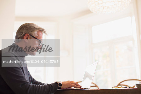 Mature male freelancer working at laptop at home