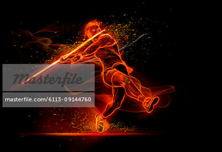 Computer generated image track and field athlete throwing javelin