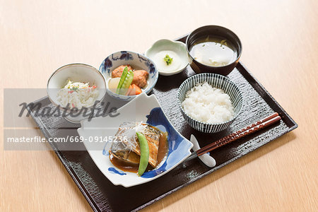 Set menu of boiled mackerel miso style Set menu of boiled mackerel miso style