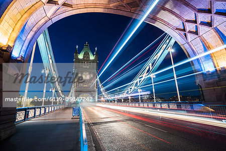 Tower Bridge at night, Southwark, London, England, United Kingdom, Europe