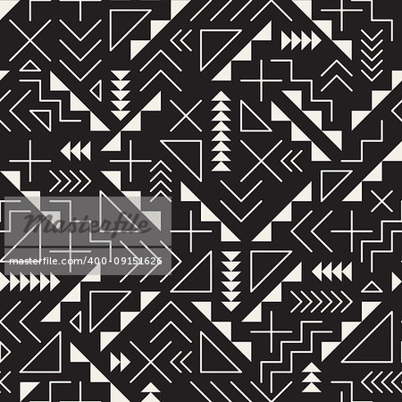 Vector Seamless Black and White Retro 80's  Jumble Geometric Line Shapes Hipster Pattern Abstract Background