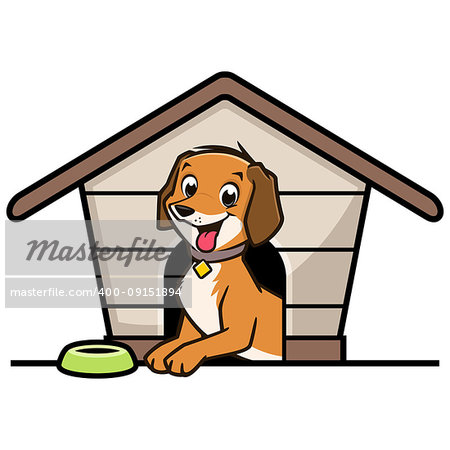 Vector illustration of a cute dog inside doghouse