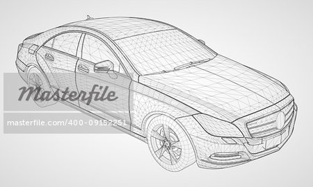 The model sports a premium sedan. Vector illustration in the form of a black polygonal triangular grid on a gray background