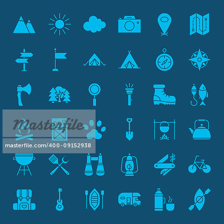 Hiking Outdoor Solid Web Icons. Vector Set of Camping Glyphs.