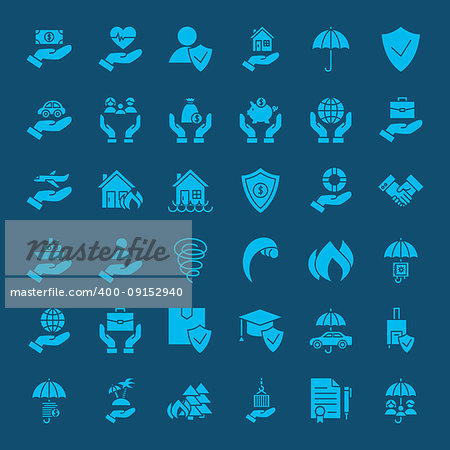 Insurance Solid Web Icons. Vector Set of Glyphs.