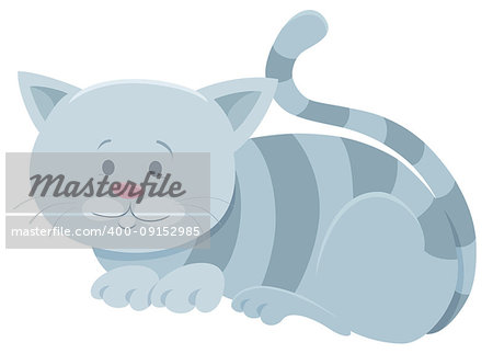 Cartoon Illustration of Funny Gray Tabby Cat or Kitten Animal Character