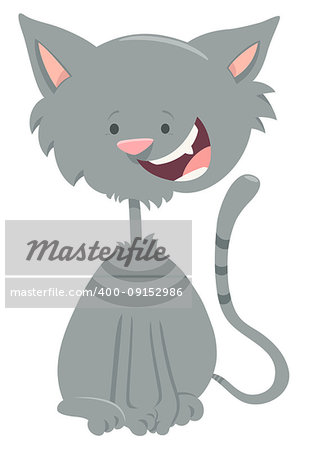 Cartoon Illustration of Happy Gray Tabby Cat or Kitten Animal Character