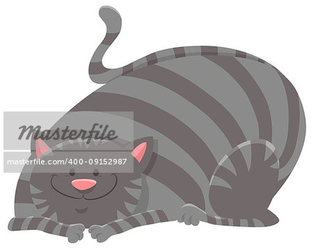 Cartoon Illustration of Happy Tabby Cat or Kitten Animal Character