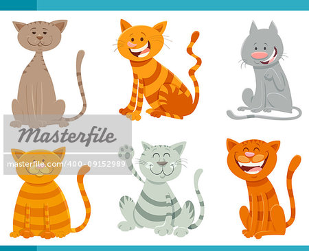 Cartoon Illustration of Funny Cats or Kittens Animal Characters Set