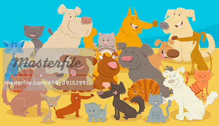 Cartoon Illustration of Comic Dogs and Cats Animal Characters Group