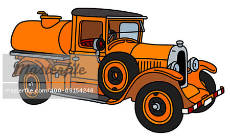 The vector illustration of a vintage orange tank truck