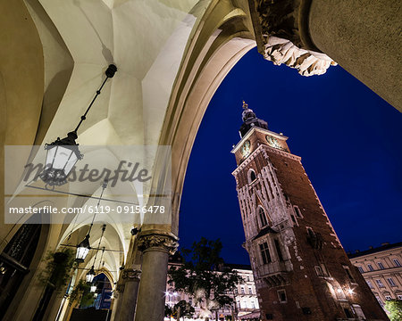 St. Mary's Church seen through archways, Krakow Square, UNESCO World Heritage Site, Krakow, Poland, Europe