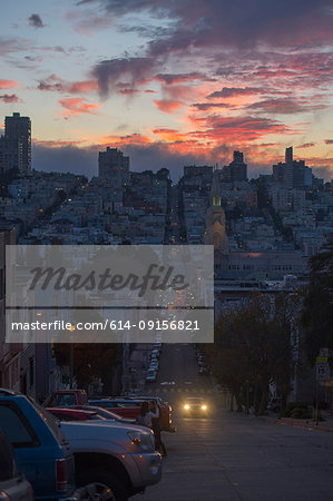Cityscape at sunset, San Francisco, California, USA