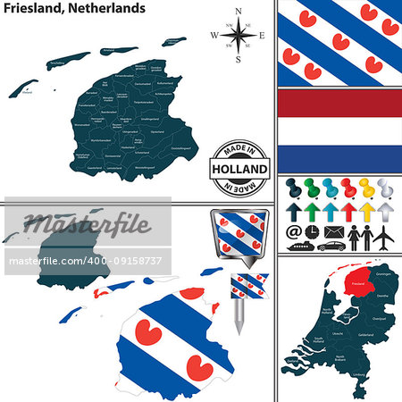 Vector map of Friesland region and location on Dutch map