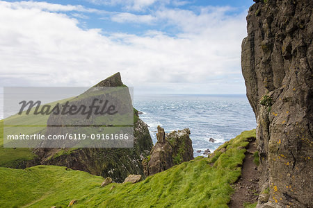 Cliffs overlooking the ocean, Mykines Island, Faroe Islands, Denmark, Europe