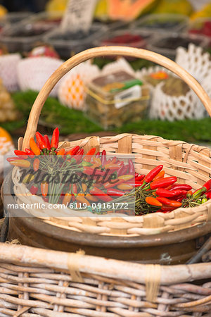 Chilli peppers on display at Campo de Fiori Market, Rome, Lazio, Italy, Europe