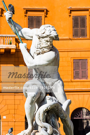 The Fountain of Neptune (Fontana del Nettuno), a fountain located at the north end of the Piazza Navona, Rome, Lazio, Italy, Europe