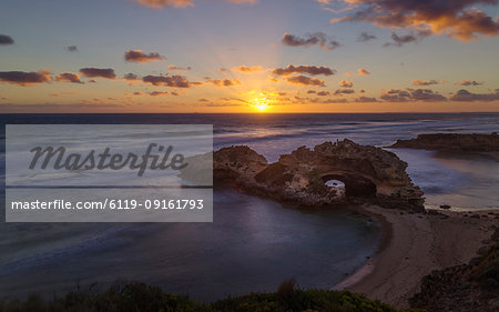 Coast sunset landscape viewed from the London Bridge lookout, in the Mornington Peninsula National Park, Victoria, Australia, Pacific