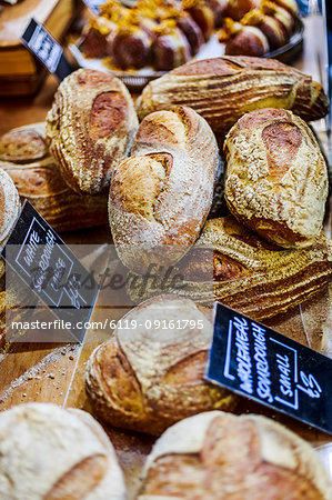 Bread stand in Borough Market, Southwark, London, England, United Kingdom, Europe