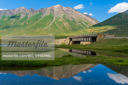 Mountains reflecting in water, Naryn Gorge, Naryn Region, Kyrgyzstan, Central Asia, Asia
