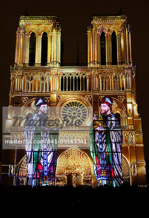 Sound and Light show at Notre Dame de Paris Cathedral, UNESCO World Heritage Site, Paris, France, Europe
