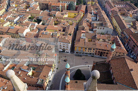 View of Cremona from the Torrazzo, the bell tower of the Cathedral of Cremona, Lombardy, Italy, Europe