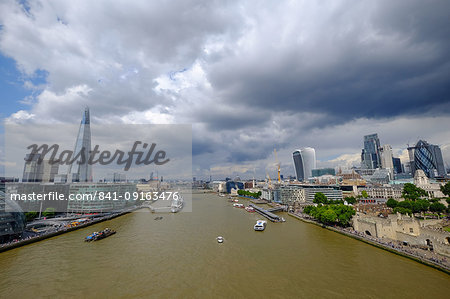 View of London and River Thames from Tower Bridge, London, England, United Kingdom, Europe