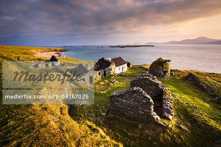 Ruins of village on Great Blasket Island, Dingle, Kerry, Ireland