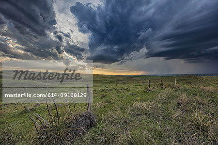 Thunderstorm forms at sunset over rural Ogallala, Nebraska, US