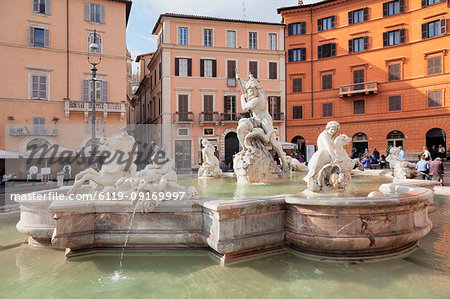 Neptune Fountain (Fontana del Nettuno), Piazza Navona, Rome, Lazio, Italy, Europe