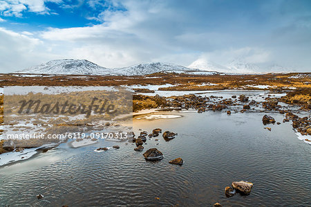 Scenic view of mountains and frozen water near Bridge of Orchy, Highlands, Argyll and Bute, Scotland, United Kingdom, Europe