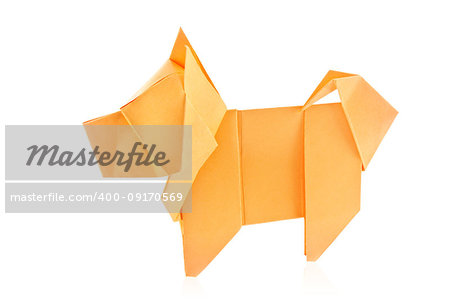 Orange dog chow-chow of origami, isolated on white background