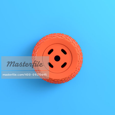 Car wheel on bright blue background. Minimalism concept. 3d render