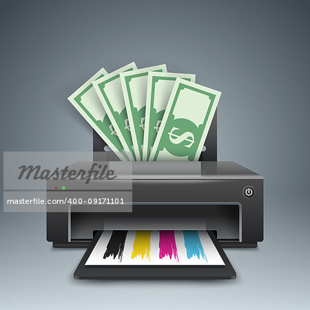 printer prints money, dollars - business illustrations. Vector eps 10