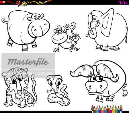 Black and White Coloring Book Cartoon Illustration of Animal Characters Collection
