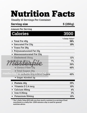 Nutrition facts label design vector illustration. Content of calories, vitamins, fats and other elements