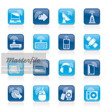 Wireless and technology icons - vector icon set
